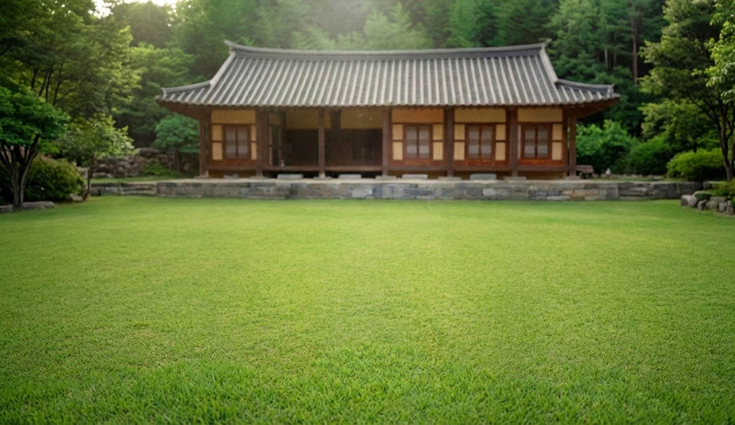 기와집과 잔디 마당 — 김작가사진이야기펜션